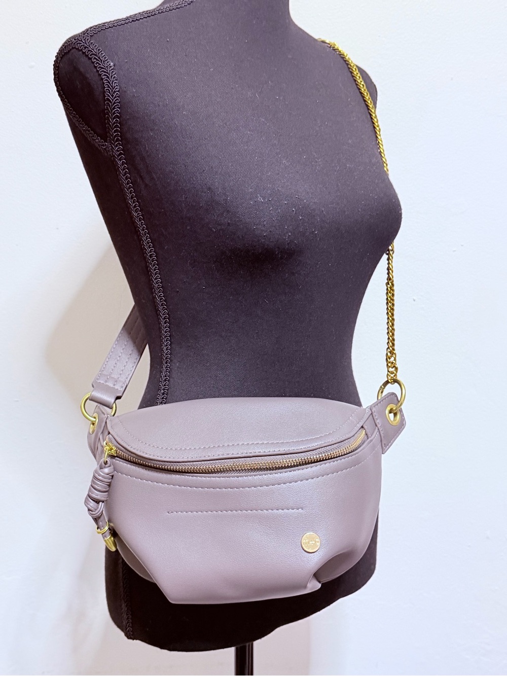 Modam + chic Ladies gray Crossbody Belt Bag with Gold Accents